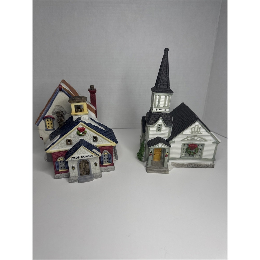 LEMAX Dickensvale 1994 Porcelain Church‎ and 1993 Olde School No Lights Rare